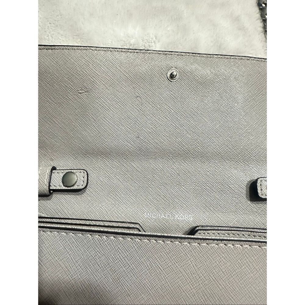 Michael Kors Gray Leather Silver Chain Strap Flap Closure Small Crossbody Bag - Picture 4 of 11